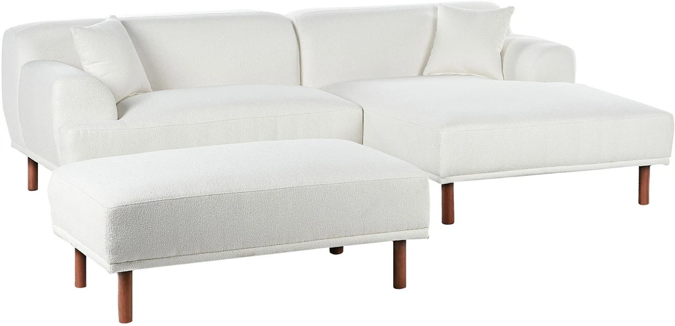 Sofa Beliani Trivietis kampas HOLT, bouclé audinys, baltas, su otimane, kairinis