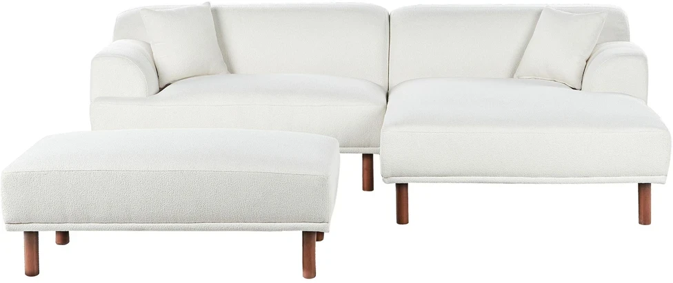 Sofa Beliani Trivietis kampas HOLT, bouclé audinys, baltas, su otimane, kairinis