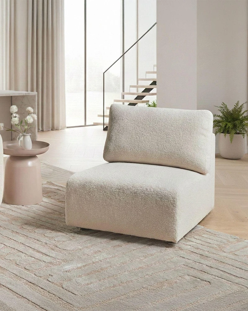 Sofa Beliani Vienvietis modulis „KIVVIK Bouclé“, laužyta balta