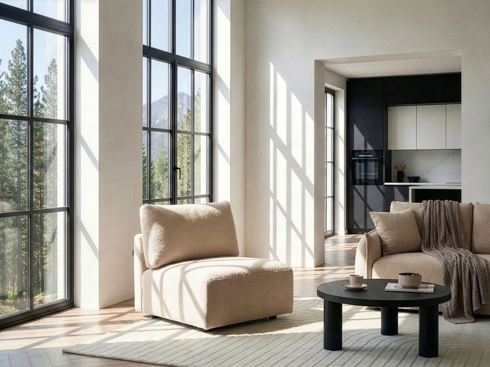Sofa Beliani Vienvietis modulis MESNALI Boucle, smėlio spalvos