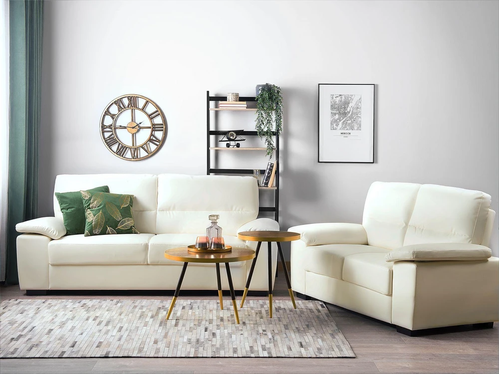 Sofa Beliani VOGAR 5 asmenų svetainės baldų komplektas, dirbtinė oda, kreminė spalva