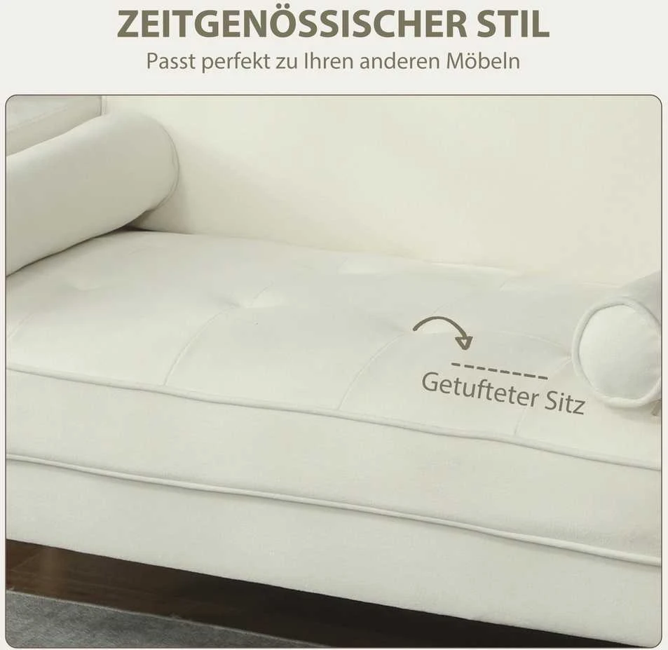HOMCOM 2-vietė sofa, dvivietė sofa su kaučiukmedžio kojelėmis, minkšta sofa svetainei, miegamajam, kreminės baltos spalvos