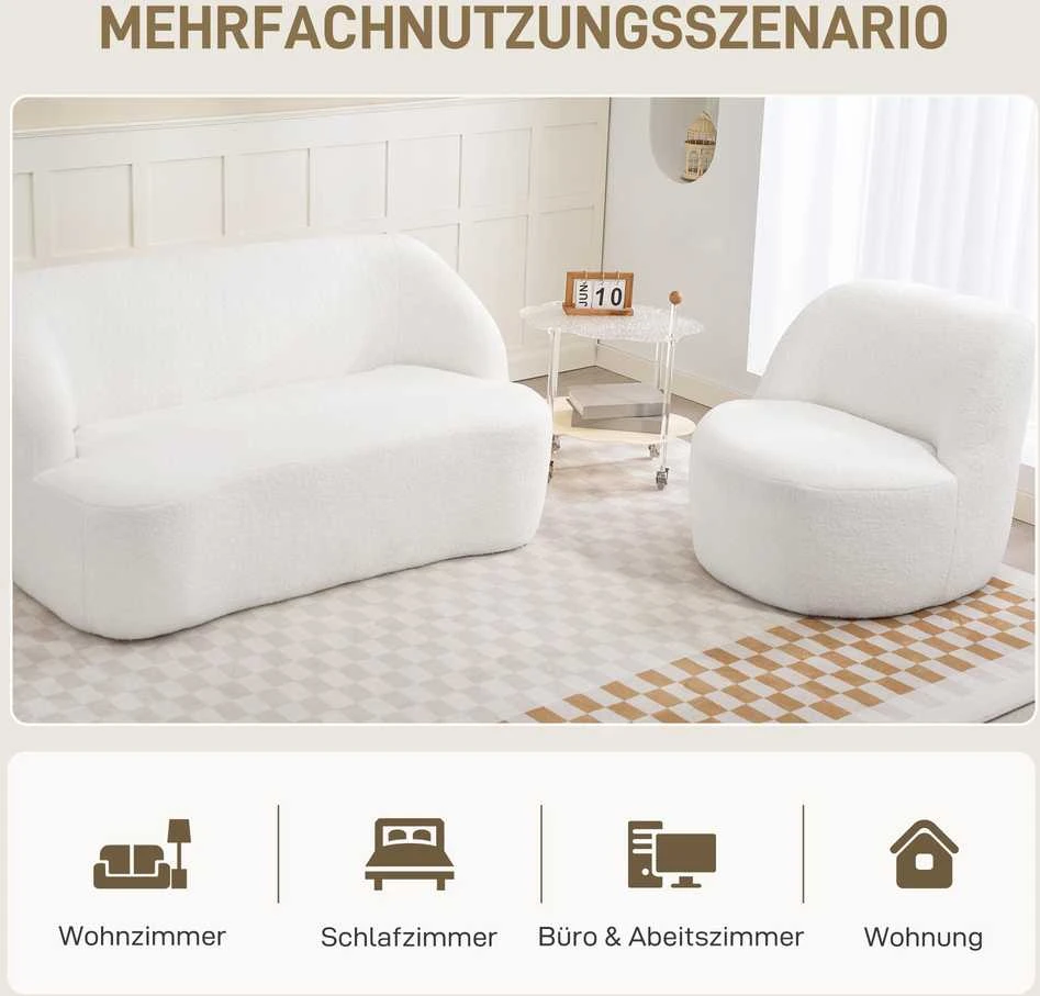 HOMCOM modernus fotelis, minkštas ir jaukus krėslas svetainei, miegamajam ar biurui, kreminės baltos spalvos