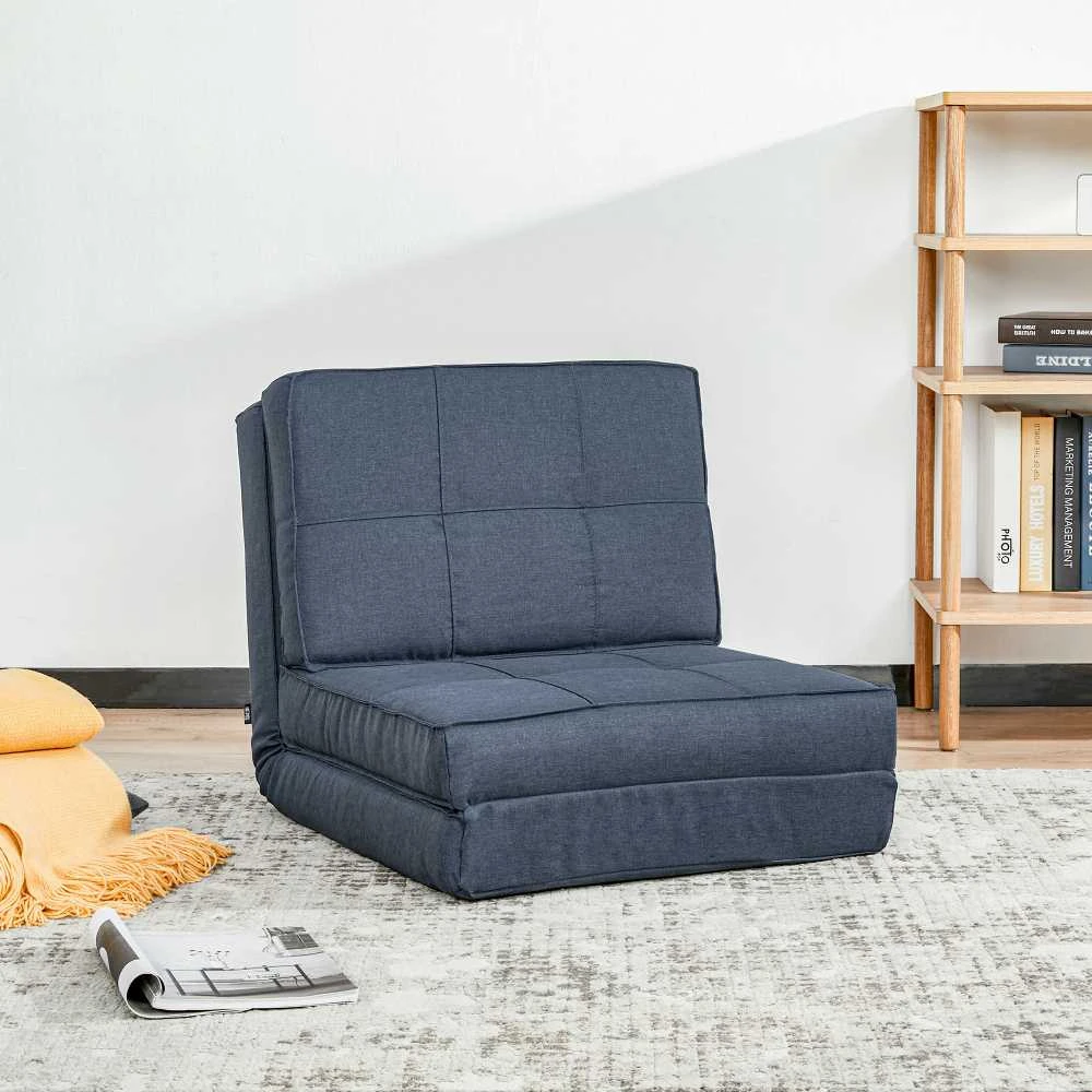 HOMCOM sulankstoma grindų sofa, fotelis-lova, grindų kėdė, 5 padėčių reguliuojama, vienvietė sofa, tamsiai mėlyna, 61 x 73 x 58 cm