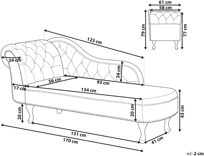 Sofa Kairysis šezlongas Beliani NIMES, veliūras, juodas