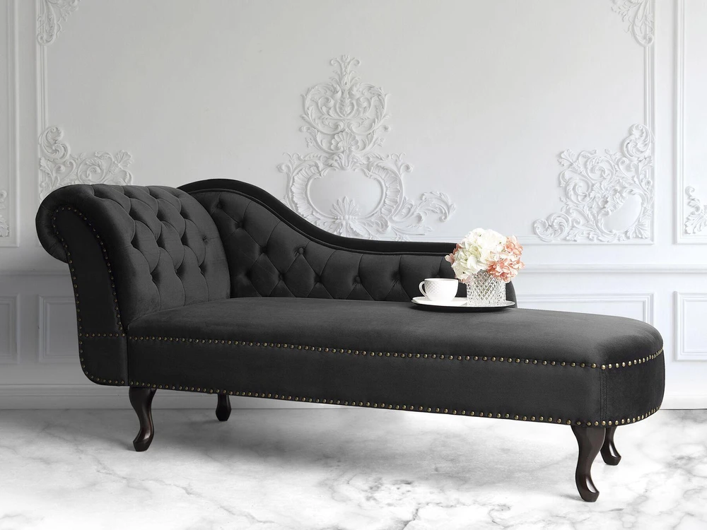 Sofa Kairysis šezlongas Beliani NIMES, veliūras, juodas