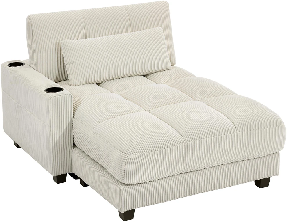 Sofa-lova su pagalvėmis, porolonas, transformuojama į lovą, puodelių laikiklis, kreminės baltos spalvos