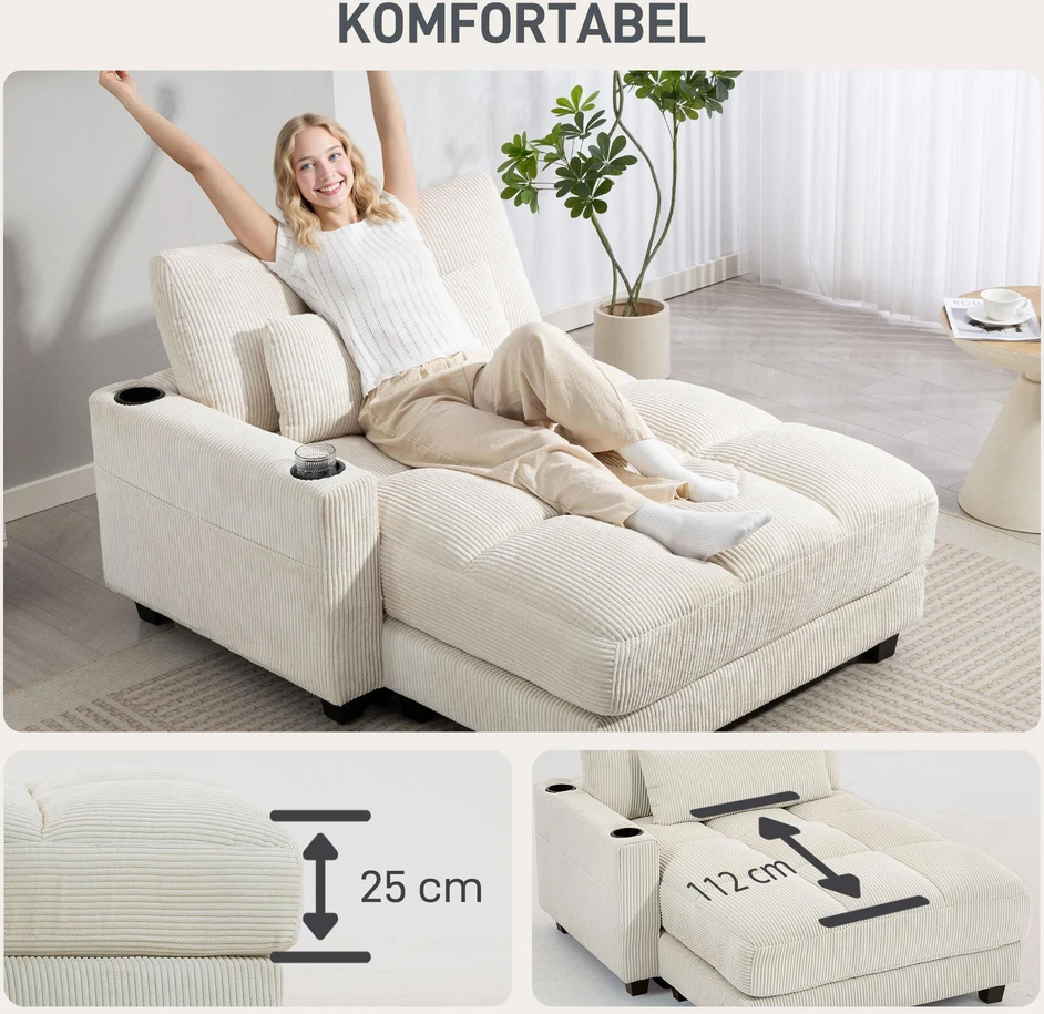 Sofa-lova su pagalvėmis, porolonas, transformuojama į lovą, puodelių laikiklis, kreminės baltos spalvos