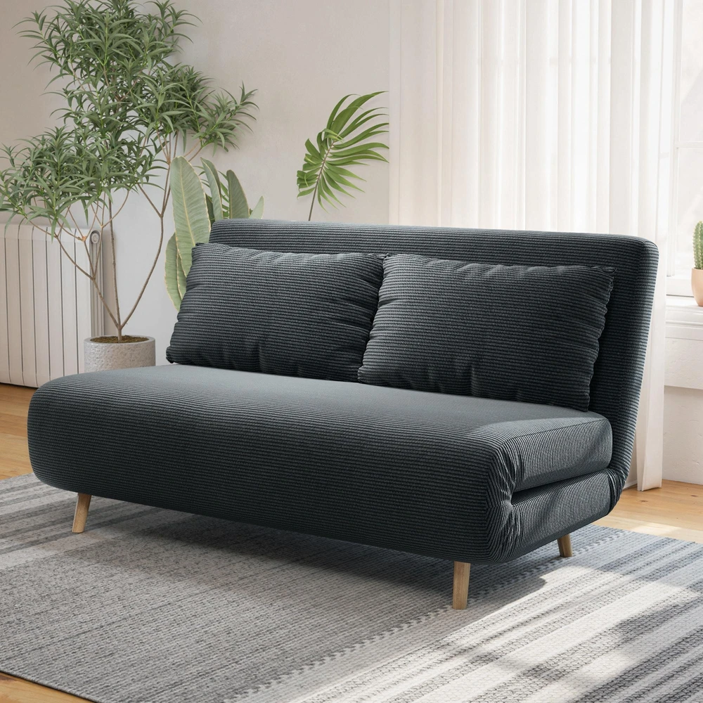 Sofa-lova, svečių lova, 3 padėčių atlošas, tvirtas audinys, iki 120 kg, 141 x 90 x 81 cm, tamsiai pilka
