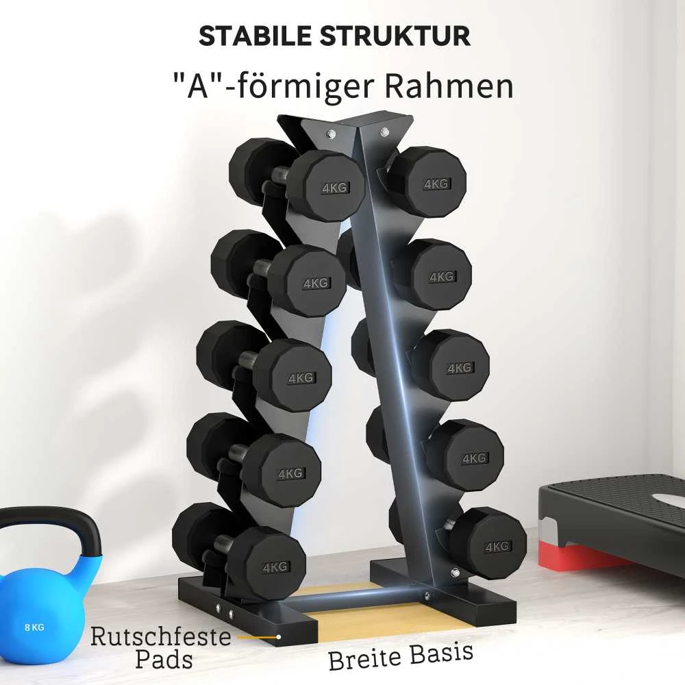 SPORTNOW hantelių stovas, 10 hantelių stovas, 5 pakopų hantelių lentyna, hantelių stovas iki 100 kg