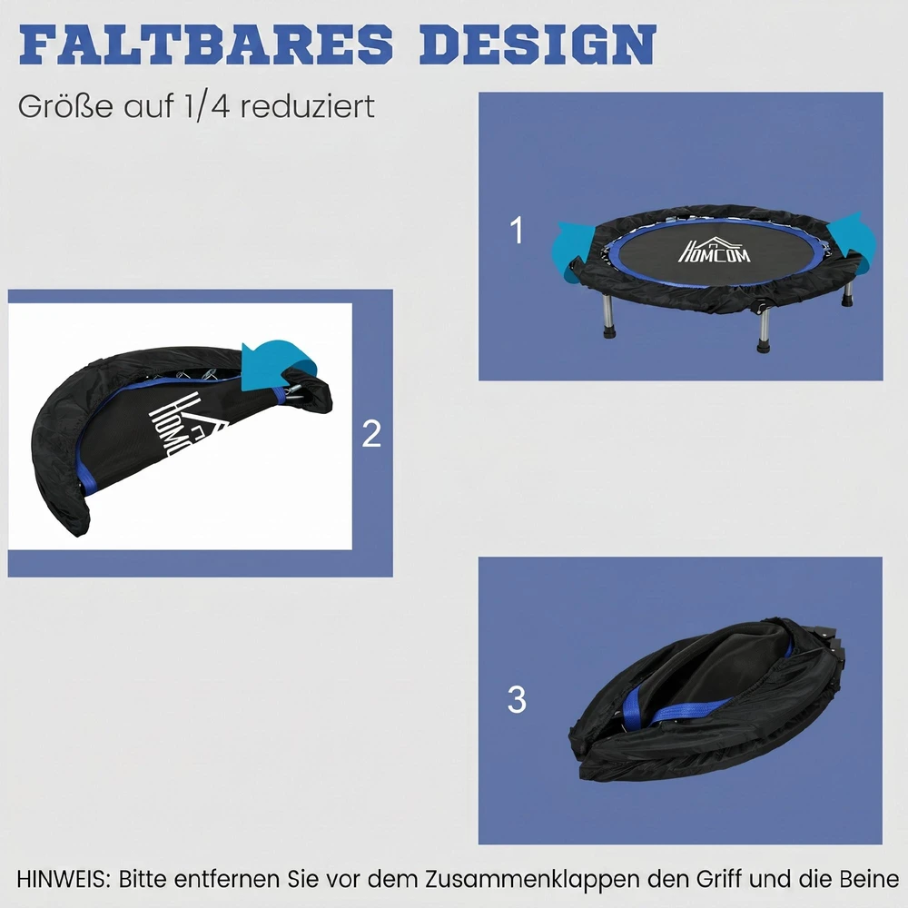 Homcom SPORTNOW 102 cm fitneso batutas, sulankstomas mini batutas su 4 lygių reguliuojama rankena, LCD monitoriumi, fitneso rebounder suaugusiems, vaikams, iki 100 kg