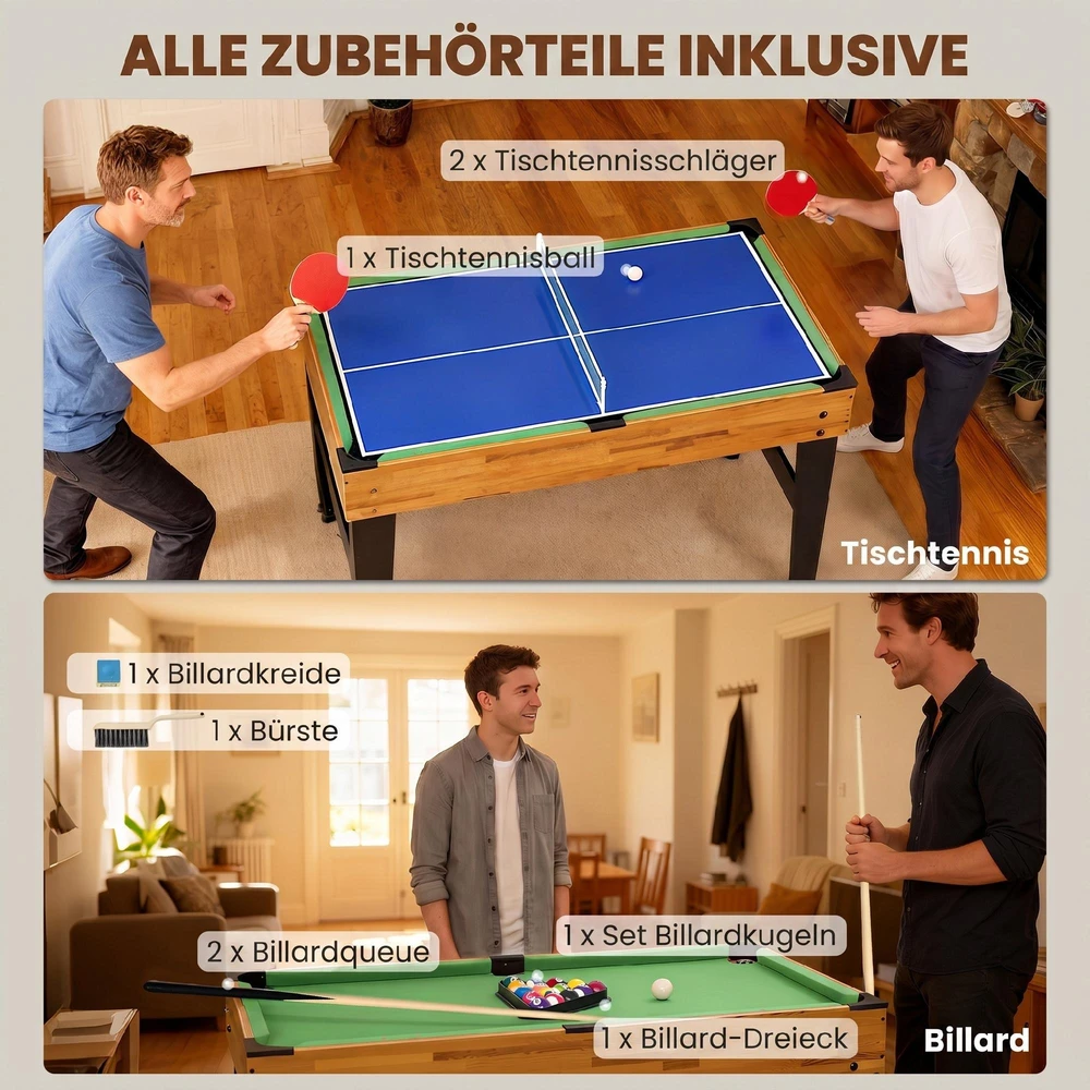 SPORTNOW 13-in-1 žaidimų stalas, stalo futbolas, šachmatai, biliardas, stalo tenisas ir kt., MDF, plastikas, graikinis riešutas