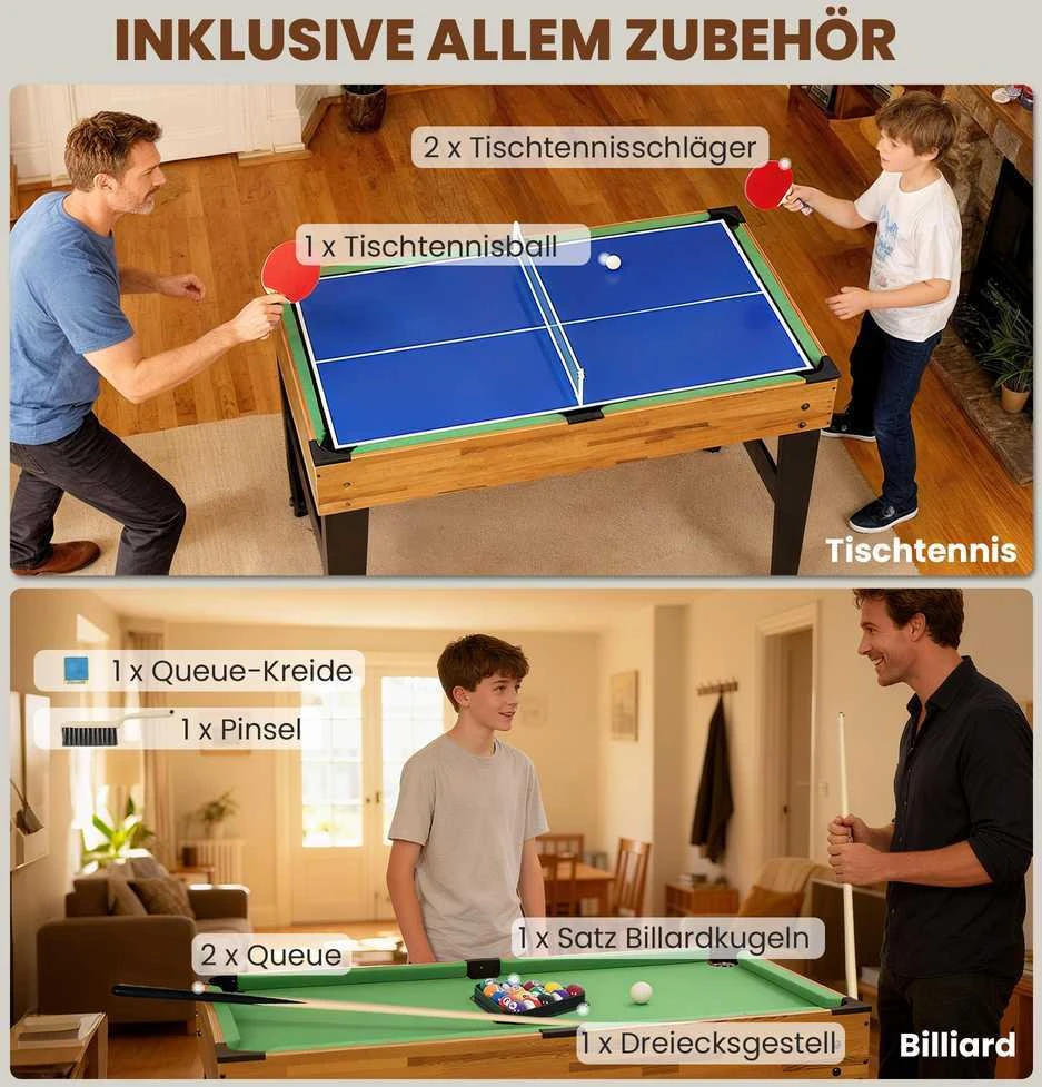 SPORTNOW 13-in-1 žaidimų stalas, stalo futbolas, šachmatai, biliardas, stalo tenisas ir kt., MDF, plastikas, graikinis riešutas