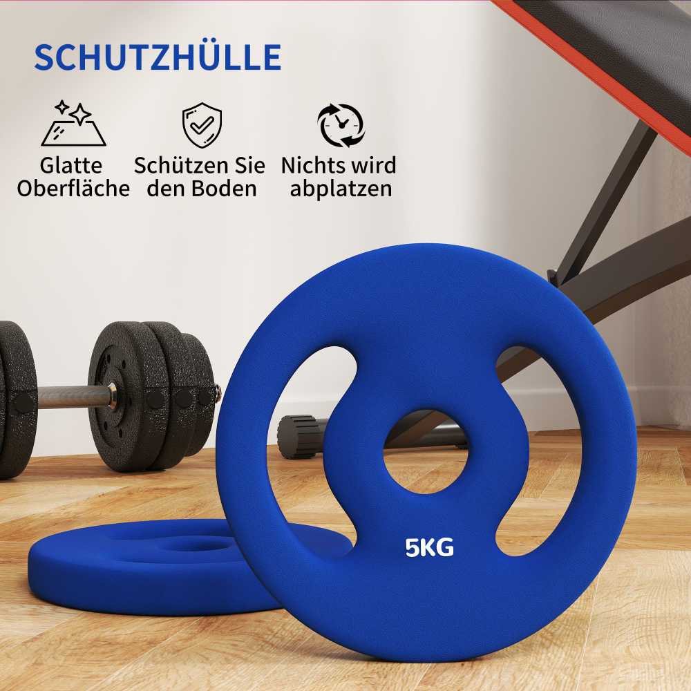 SPORTNOW 2 hantelių svarmenų rinkinys, 2 x 5kg svarmenys, svarmenų plokštelių rinkinys, svarmenų plokštelės 2,5 cm hantelio strypui, Ø 30 mm skylė, mėlynos spalvos