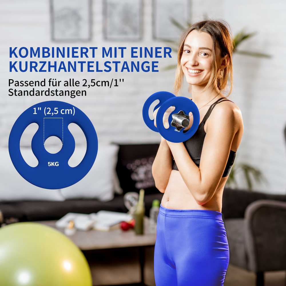 SPORTNOW 2 hantelių svarmenų rinkinys, 2 x 5kg svarmenys, svarmenų plokštelių rinkinys, svarmenų plokštelės 2,5 cm hantelio strypui, Ø 30 mm skylė, mėlynos spalvos