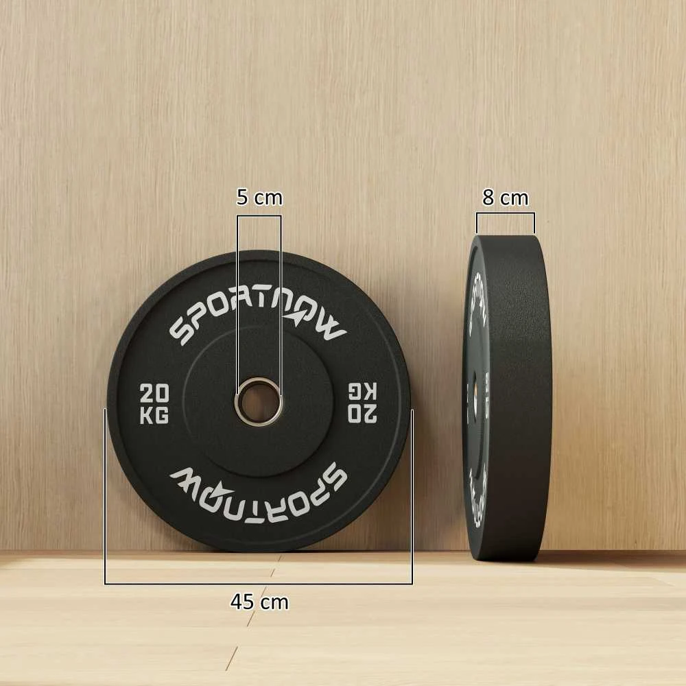 SPORTNOW 2 vienetų hantelių svorių rinkinys, 2 x 20 kg svoriai, svorių diskų rinkinys, svorių diskai 5 cm hantelių strypui, Ø 50 mm anga, juodi