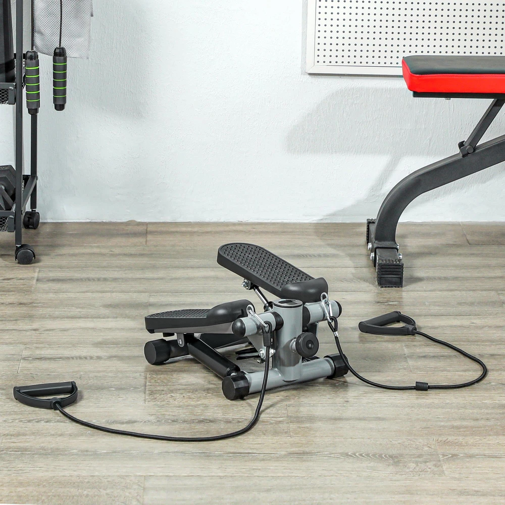 SPORTNOW 2 viename mini elipsinis treniruoklis namams su galios lynais, aukštyn-žemyn svyruojantis elipsinis treniruoklis su LCD ekranu, elipsinis treniruoklis namų treniruoklis iki 100 kg kojų/rankų treniruotėms, namų biuro fitneso pratimams, pilka