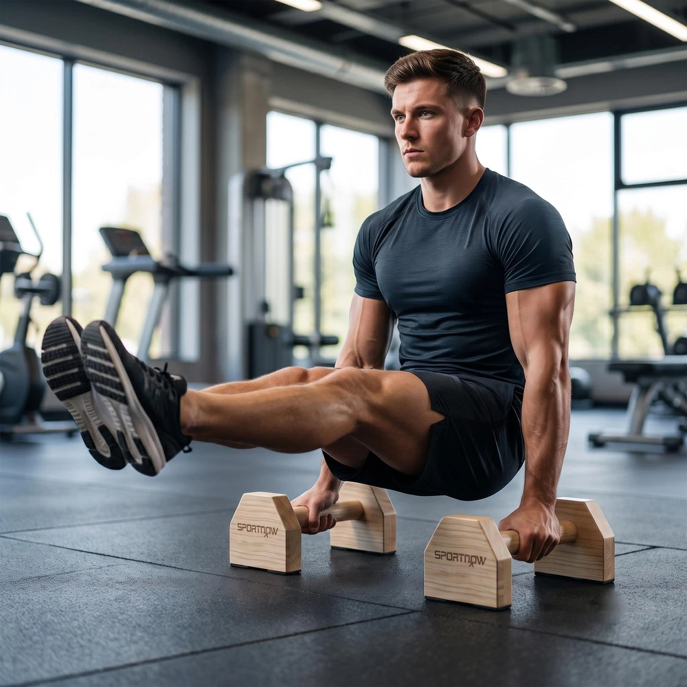 SPORTNOW 2 vienetų neslystančių medinių atsispaudimų laikiklių rinkinys, lygiagretės atsispaudimams, skirtos raumenų ir jėgos treniruotėms, natūrali spalva