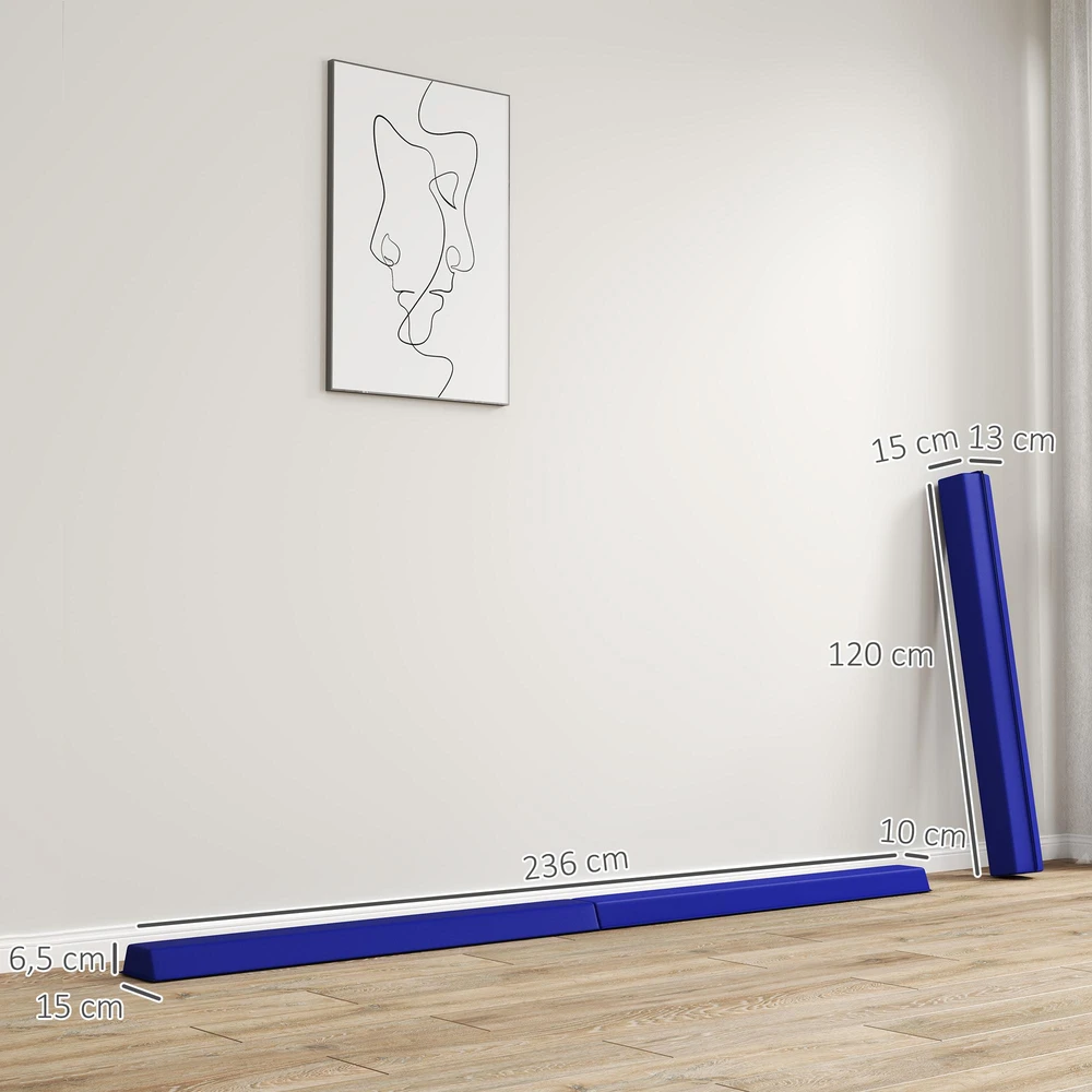 SPORTNOW 236 cm sulankstomas gimnastikos buomas, nešiojamas, neslystantis balansavimo buomas, skirtas gimnastikai ir pusiausvyros pratimams, iki 80 kg, vaikams nuo 3 metų, vidaus ir lauko naudojimui, mėlynas