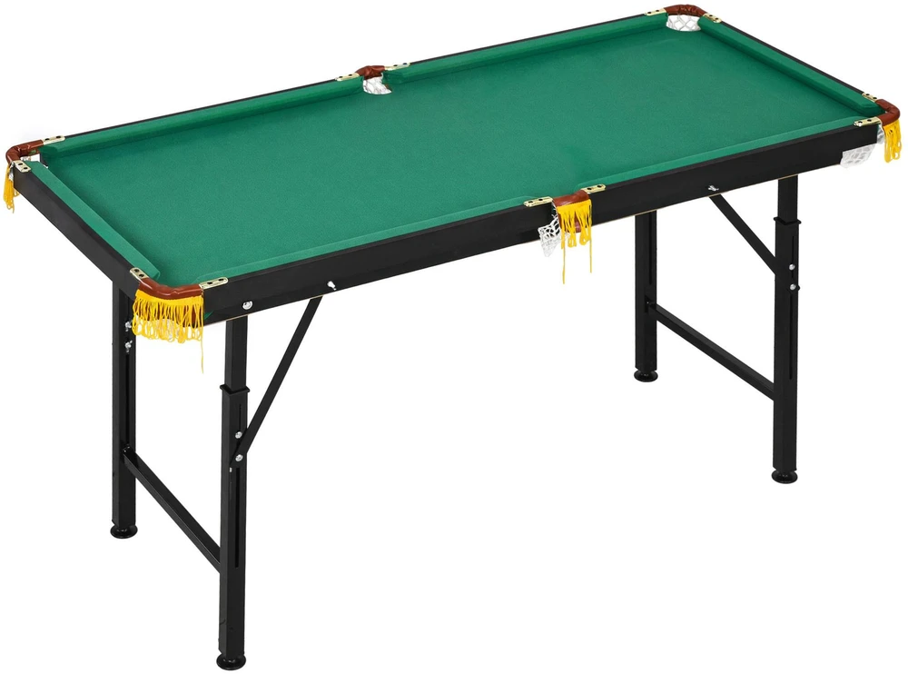 SPORTNOW 2in1 daugiafunkcis žaidimų stalas, stalo tenisas, biliardas, su priedais, vaikams, paaugliams, suaugusiems, plieno, 140x63x60-80 cm, žalias