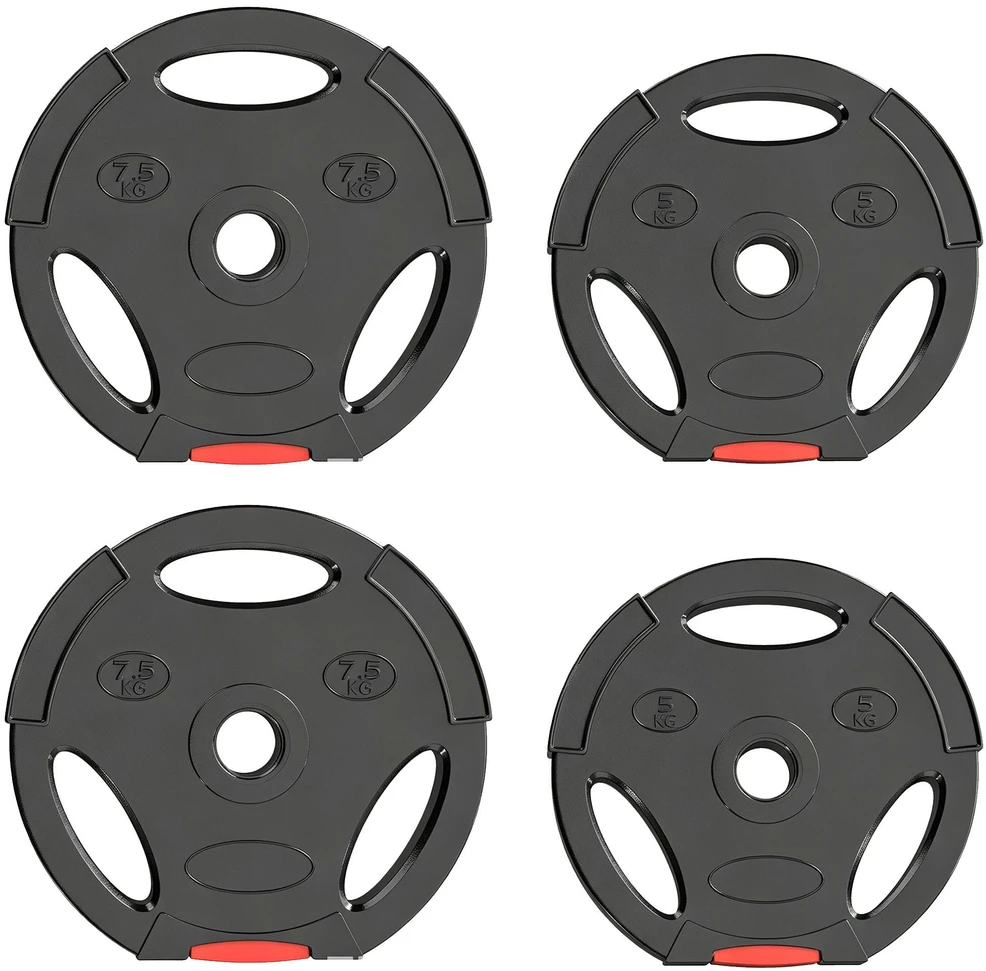 SPORTNOW 4 dalių hantelių svorių rinkinys, 2 x 5kg/7,5kg svoriai, hantelių diskų rinkinys, svorių diskai 2,5 cm hantelių strypui, Ø 30 mm anga, juodi