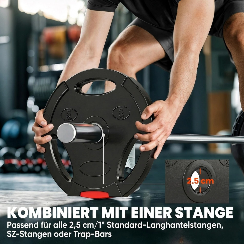 SPORTNOW 4 dalių svorių rinkinys, 2 x 2,5kg / 5kg svoriai, hantelių diskų rinkinys, svorių diskai 2,5 cm skersmens grifui, Ø 25/30 mm skylė, juodi