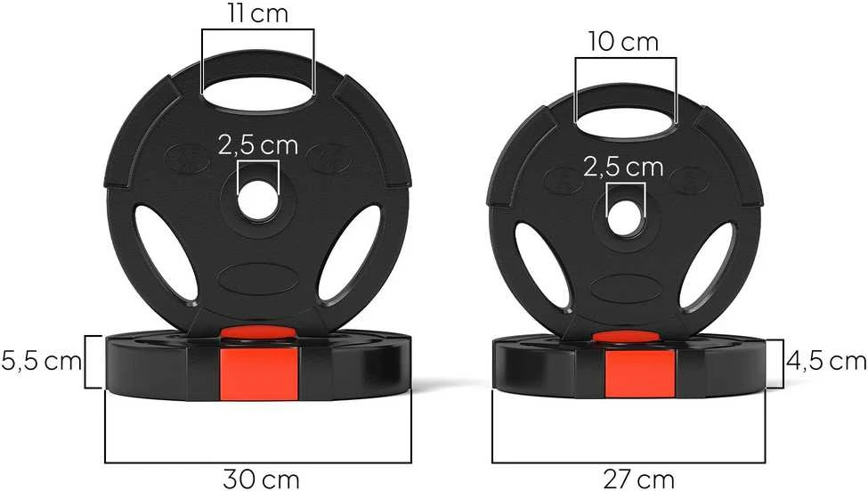 SPORTNOW 4 dalių hantelių svorių rinkinys, 2 x 5kg/7,5kg svoriai, hantelių diskų rinkinys, svorių diskai 2,5 cm hantelių strypui, Ø 30 mm anga, juodi