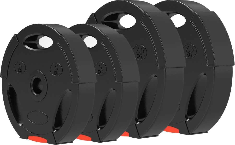 SPORTNOW 4 dalių hantelių svorių rinkinys, 2 x 5kg/7,5kg svoriai, hantelių diskų rinkinys, svorių diskai 2,5 cm hantelių strypui, Ø 30 mm anga, juodi