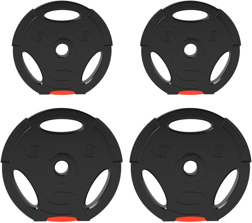 SPORTNOW 4 dalių svorių rinkinys, 2 x 5kg / 10 kg svoriai, svorių diskų rinkinys, svorių diskai 2,5 cm skersmens štangai, Ø 30 mm skylė, juodi