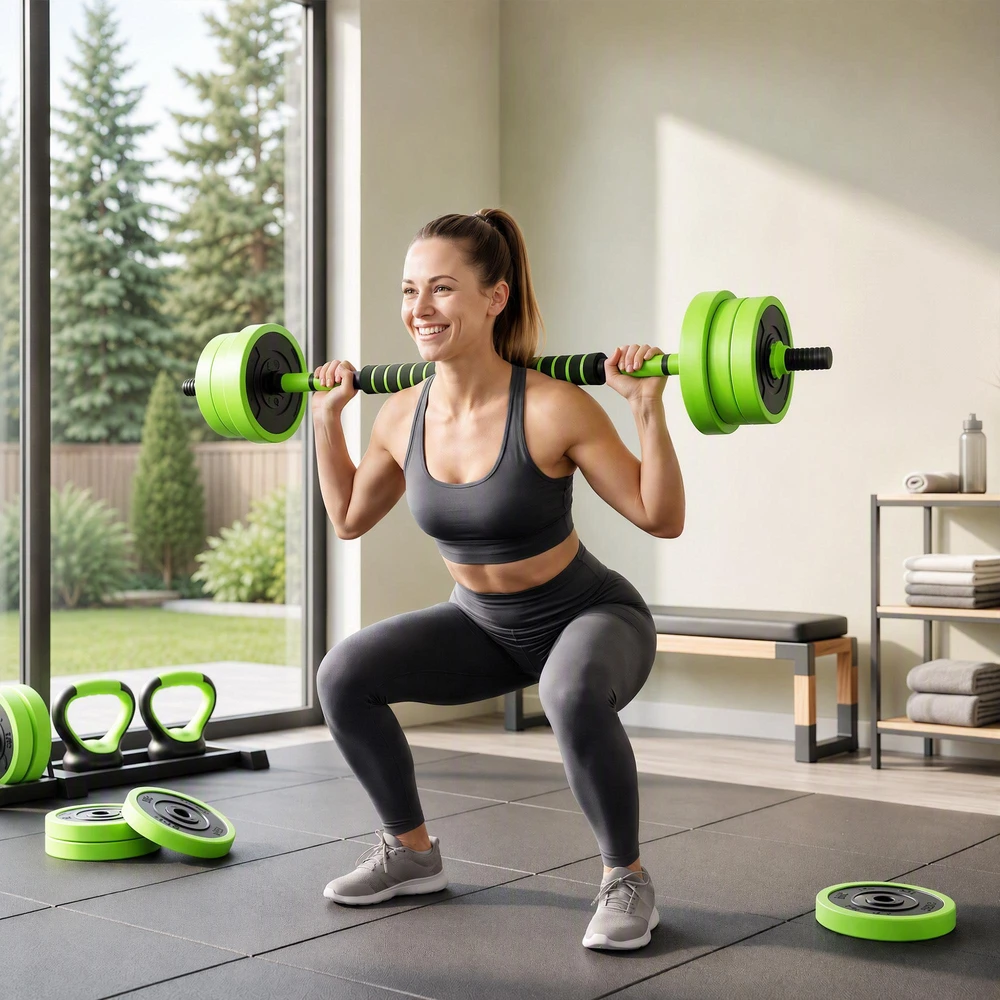 SPORTNOW 4-in-1 hantelių rinkinys, 20 kg, reguliuojami svarmenys, štanga, virdulys (kettlebell), atsispaudimų rankenos, profesionaliam jėgos treniruočių ir svorių kilnojimo sportui namuose