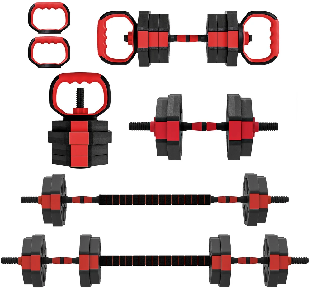 SPORTNOW 4-in-1 hantelių rinkinys, reguliuojami svarmenys ir štangos, 15 kg, jėgos treniruotėms namuose