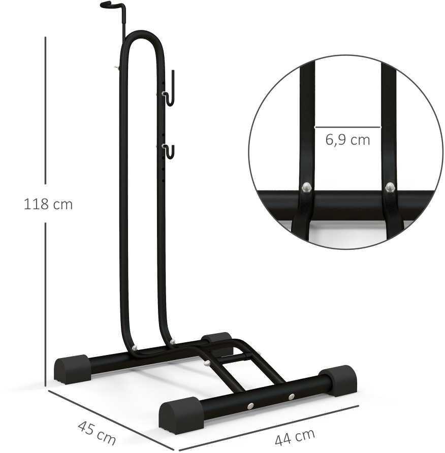 SPORTNOW dviračių stovas vertikalus ir horizontalus radikaliai reguliuojamas stovas 6"-28" ir 700c dviračiams 45 x 44 x 118 cm, metalinis juodas | Aosom
