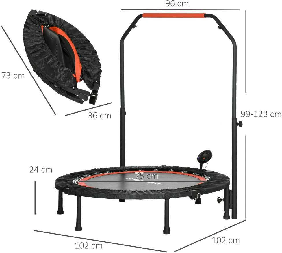 SPORTNOW mini batutas, 102 cm, su LCD monitoriumi, 4 padėčių reguliuojama rankena, iki 100 kg