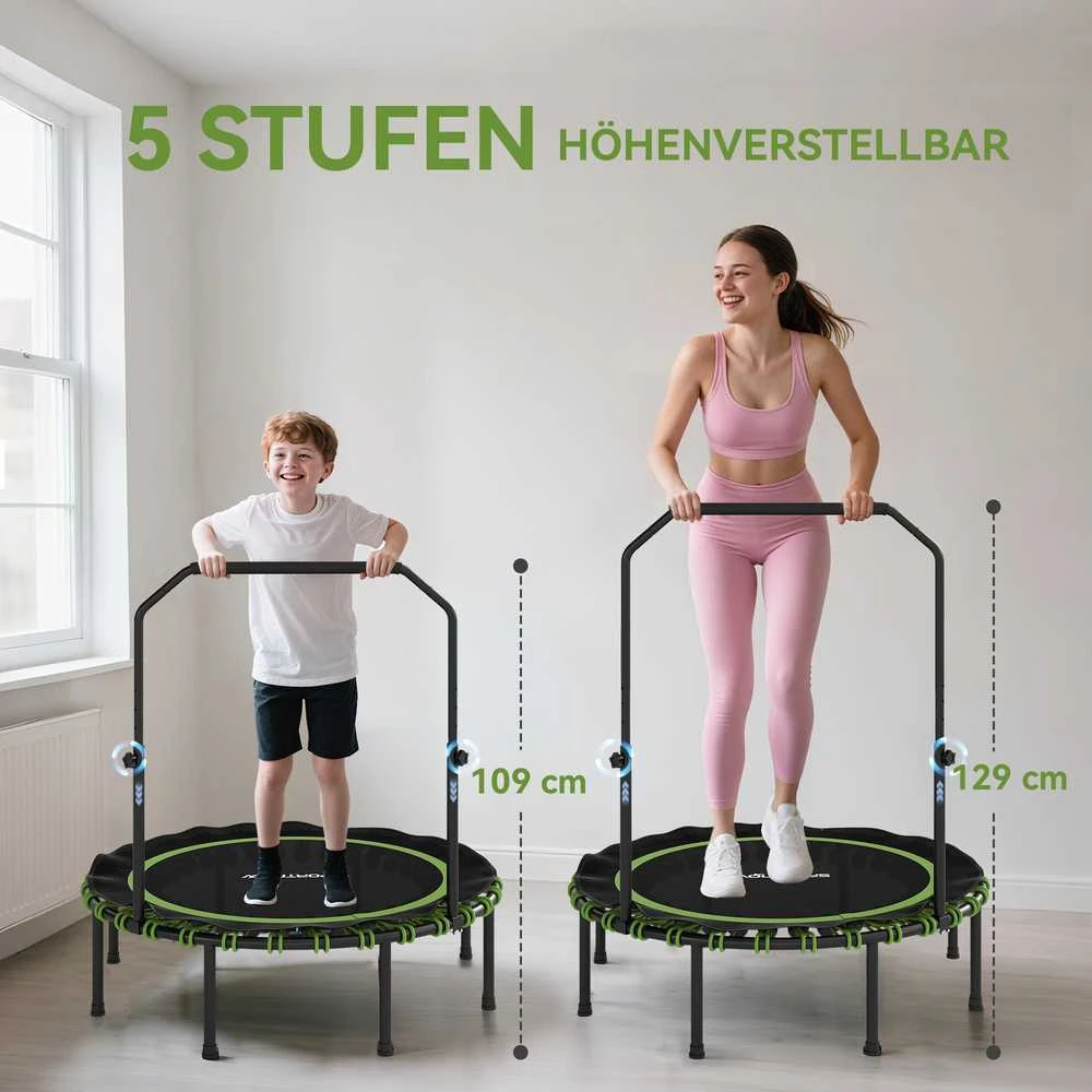 SPORTNOW Fitneso batutas su reguliuojamu ranktūriu, sportinis batutas vidaus ir lauko sąlygoms, plienas, plastikas, žalias