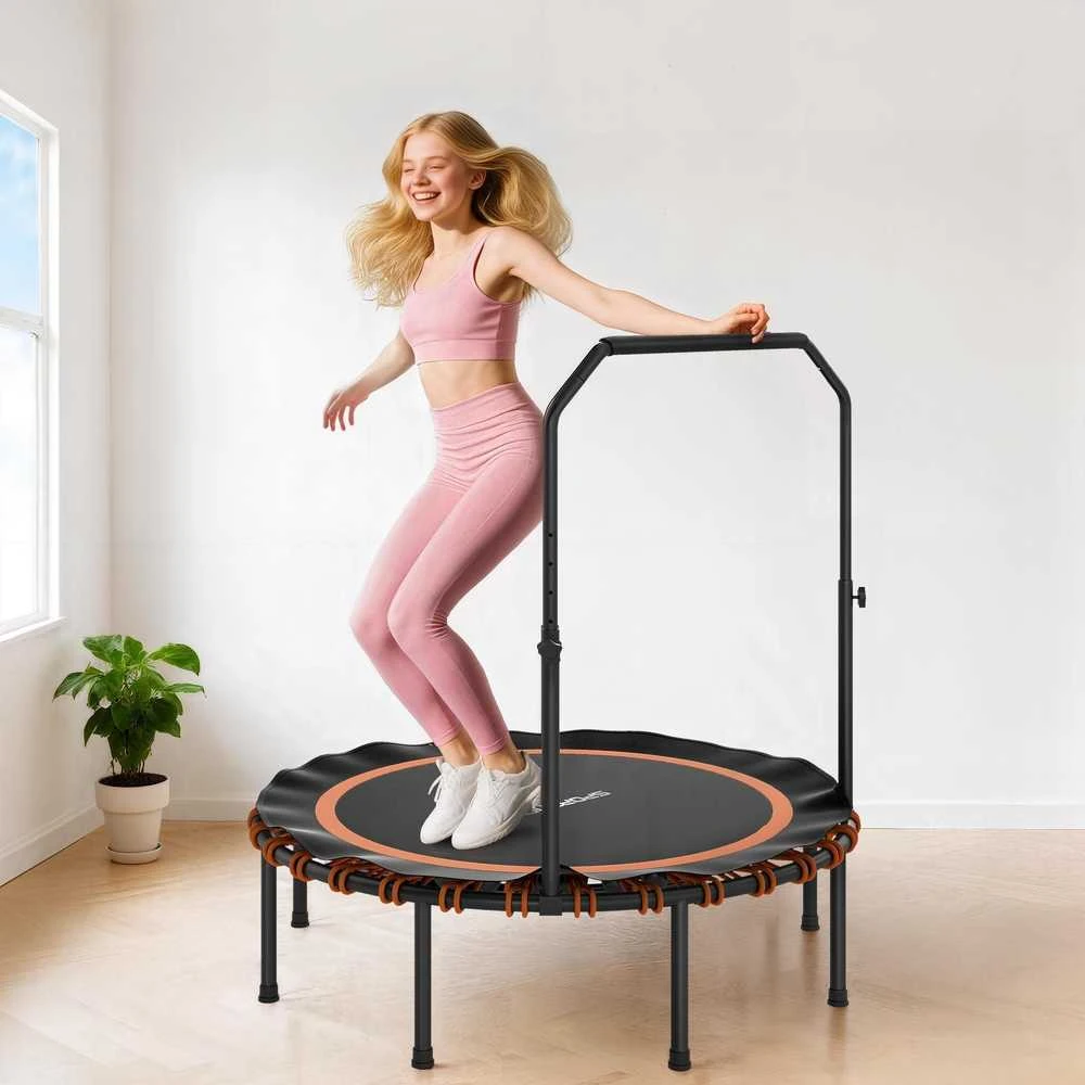 SPORTNOW fitneso batutas su reguliuojamu turėklu, sportinis batutas naudojimui viduje ir lauke, plienas, plastikas, oranžinis