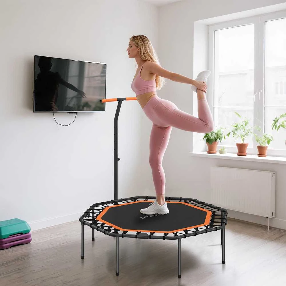 SPORTNOW fitneso batutas, treniruočių batutas su reguliuojama rankena, stabilus ir tylus, skirtas naudoti patalpose, plieno, oranžinis
