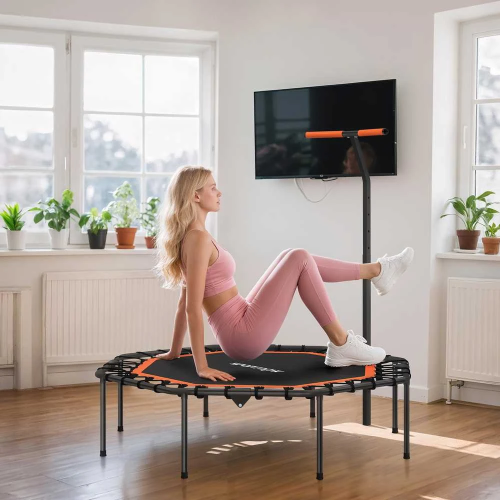 SPORTNOW fitneso batutas, treniruočių batutas su reguliuojama rankena, stabilus ir tylus, skirtas naudoti patalpose, plieno, oranžinis