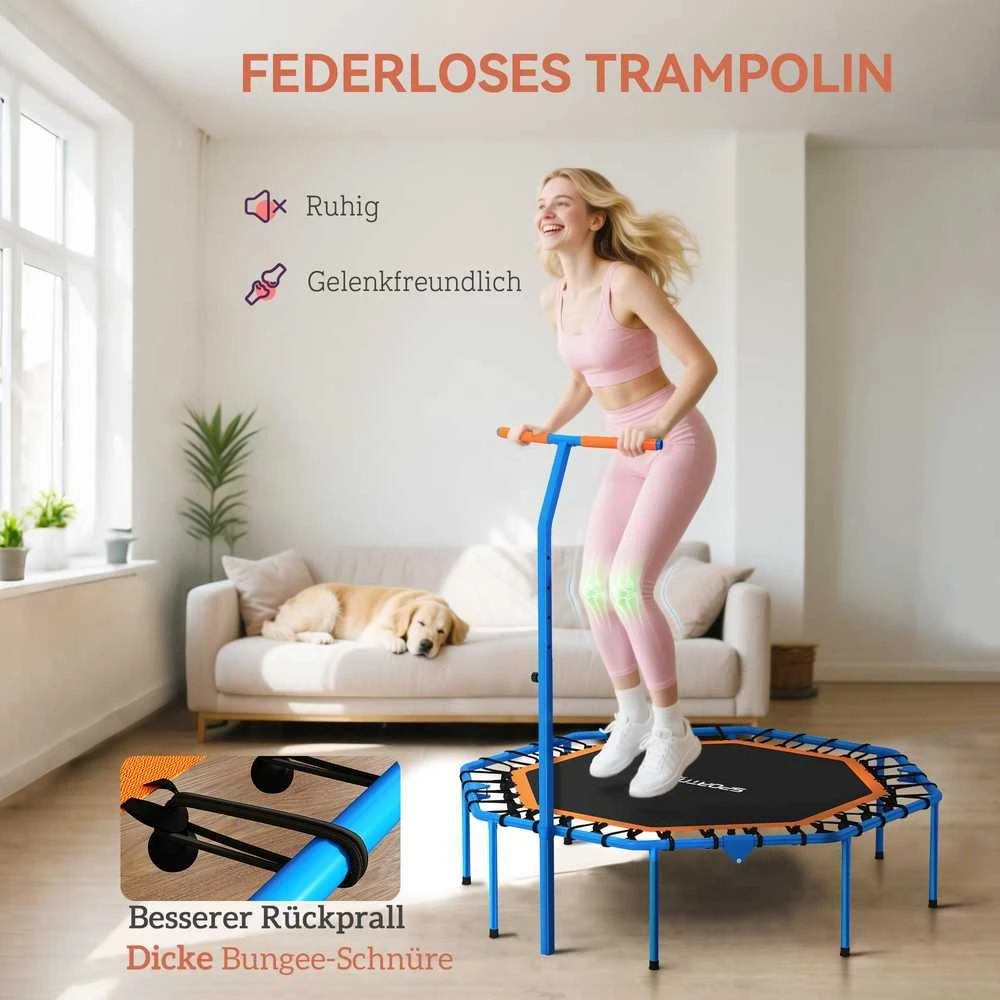 SPORTNOW treniruočių batutas, fitneso batutas su reguliuojama rankena, stabilus ir tylus, naudojimui patalpose, plieno, mėlynas