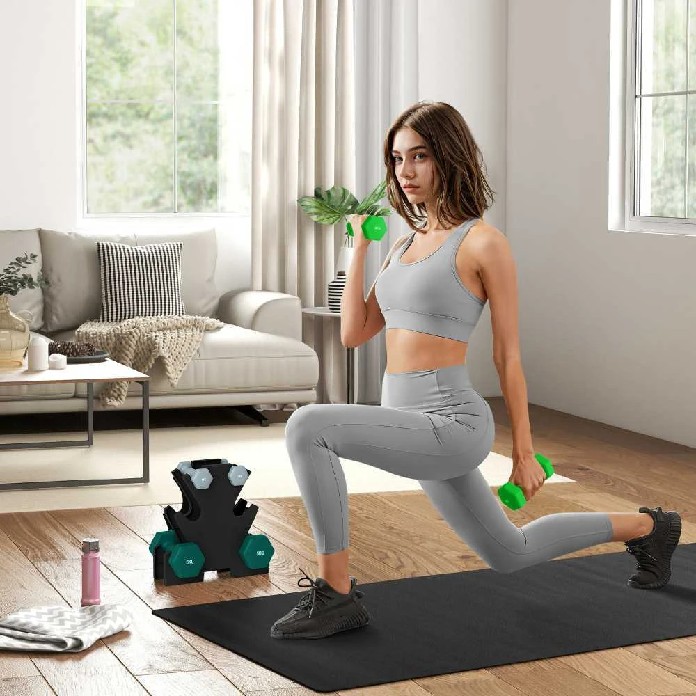 SPORTNOW hantelių rinkinys, 6 hanteliai su stovu, 2 x 1kg, 2 x 3kg, 2 x 5kg metalinis hantelių komplektas fitnesui, mankštai ir namams