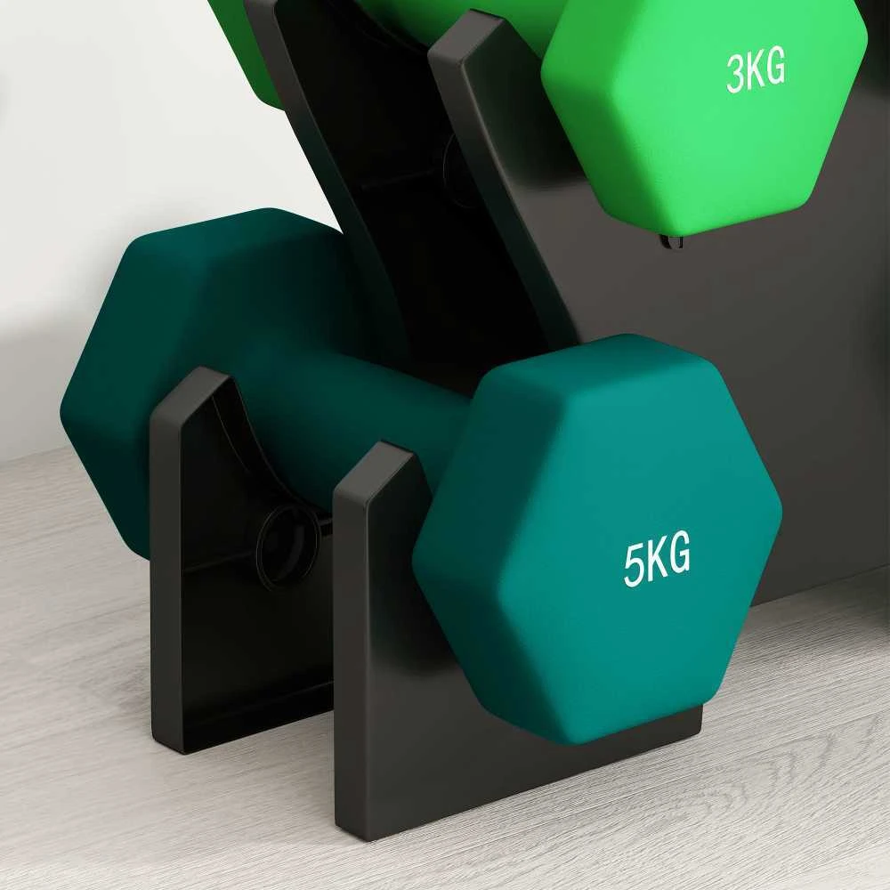 SPORTNOW hantelių rinkinys, 6 hanteliai su stovu, 2 x 1kg, 2 x 3kg, 2 x 5kg metalinis hantelių komplektas fitnesui, mankštai ir namams