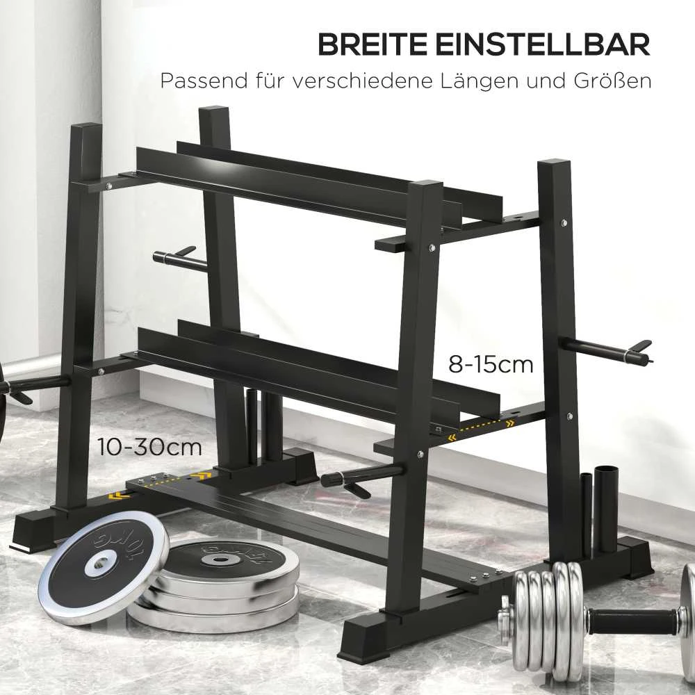 SPORTNOW hantelių stovas 3 lygių iki 200 kg, plieno, juodas, 131x75x80 cm