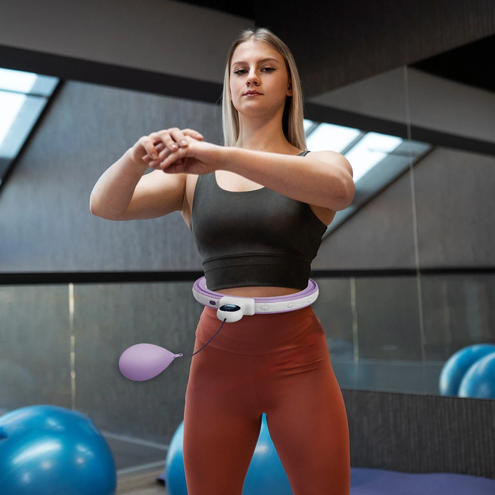 SPORTNOW išmanusis hula hoop lankas suaugusiems su svoriu, kamuoliuku ir skaitikliu, 16 dalių (76-113 cm), reguliuojamas, tylus, lieknėjimo įranga, „Infinity“ hula hoop, violetinės spalvos