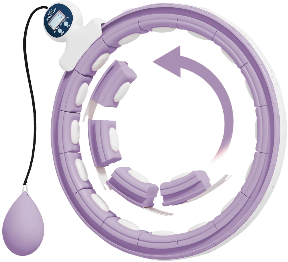 SPORTNOW išmanusis hula hoop lankas suaugusiems su svoriu, kamuoliuku ir skaitikliu, 16 dalių (76-113 cm), reguliuojamas, tylus, lieknėjimo įranga, „Infinity“ hula hoop, violetinės spalvos