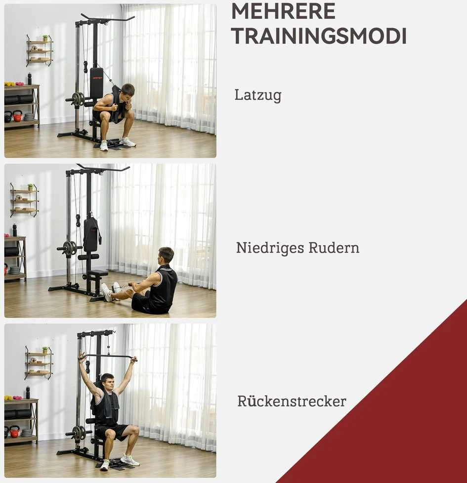 SPORTNOW daugiafunkcė jėgos treniruoklių stotis namams, su skersiniu nugaros treniruotėms ir lynų sistema, su svoriais iki 50 kg, skirta sporto salėms namuose