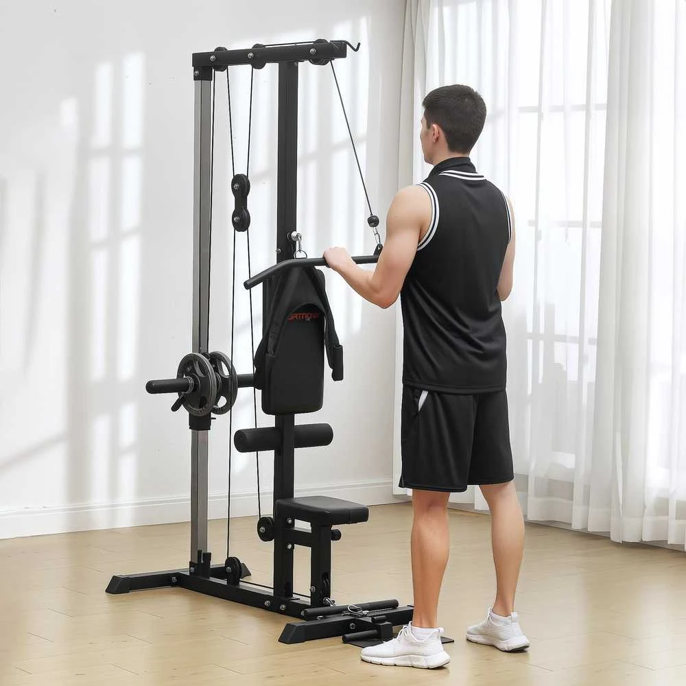 SPORTNOW daugiafunkcė jėgos treniruoklių stotis namams, su skersiniu nugaros treniruotėms ir lynų sistema, su svoriais iki 50 kg, skirta sporto salėms namuose