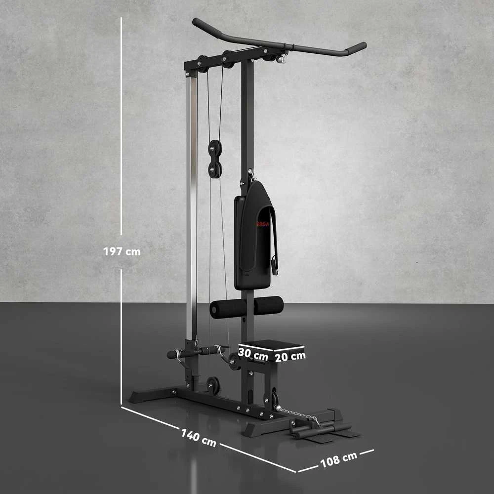 SPORTNOW daugiafunkcė jėgos treniruoklių stotis namams, su skersiniu nugaros treniruotėms ir lynų sistema, su svoriais iki 50 kg, skirta sporto salėms namuose