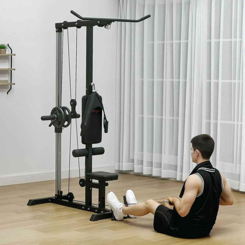 SPORTNOW daugiafunkcė jėgos treniruoklių stotis namams, su skersiniu nugaros treniruotėms ir lynų sistema, su svoriais iki 50 kg, skirta sporto salėms namuose