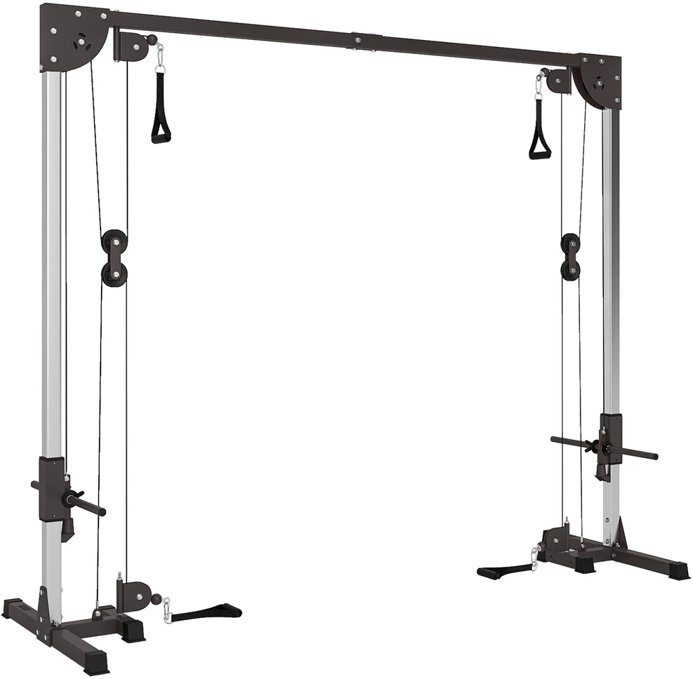 SPORTNOW kabelių treniruoklis namams, svoriai iki 50 kg kiekvienoje pusėje, kabelių stotis su rankenomis, laisvai pastatomas kabelių bokštas treniruotėms namuose, 245 x 207 cm