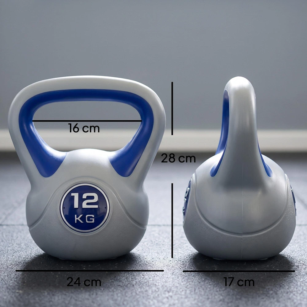 SPORTNOW Kettlebell 12 kg, grindų nebraižantis svarmuo jėgos treniruotėms ir fitnesui, mėlynas