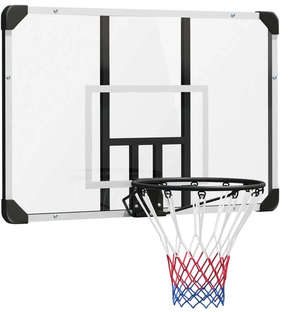 SPORTNOW krepšinio lankas, krepšinio lenta su lanku, krepšinio tinklelis su lenta, montuojamas ant sienos, skirtas naudoti lauke, plieno, 113 x 61 x 73 cm, baltas